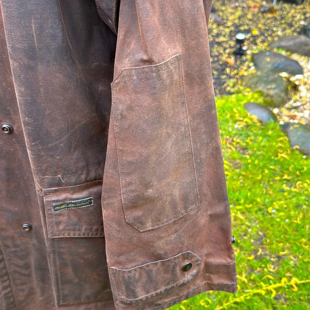 OUTBACK TRADING VINTAGE OILSKIN  DISTRESSED DUSTER JACKET- S 🐴🤠 - Picture 6 of 14
